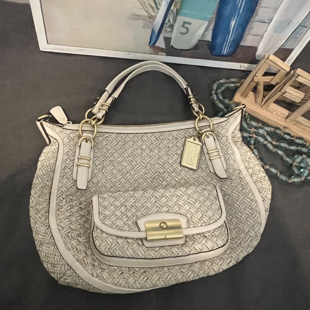 Coach Cream Woven Handbag - Picture 3 of 16